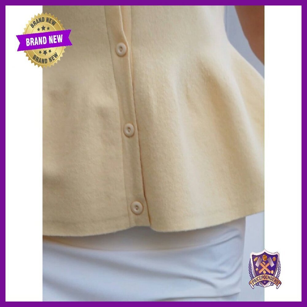 Short Sleeve Cardigan Ruffle Button Crew Neck Peplum Babydoll Sweater Top - Picture 7 of 7